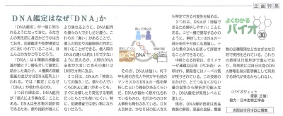 Fuji Sankei Business i 　企画特集『よくわかるバイオ』　2016年9月21日掲載　DNA鑑定はなぜ「DNA」か